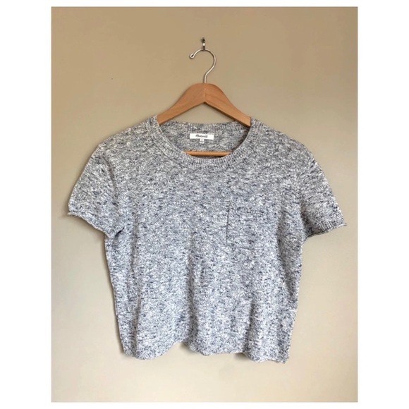 Madewell Sweaters - MADEWELL Blue Marled Short-Sleeve Pocket Sweater